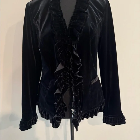 INC International Concepts Black velvet Jacket Sz M - Picture 2 of 7